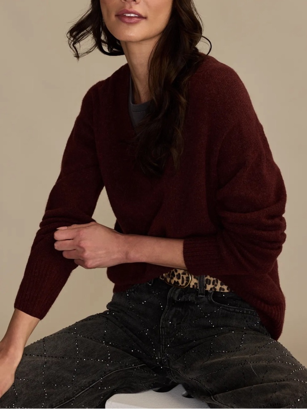 Lucky Brand Cloud Soft V-Neck Burgundy Sweater Luxury Casual Capsule Size XS
